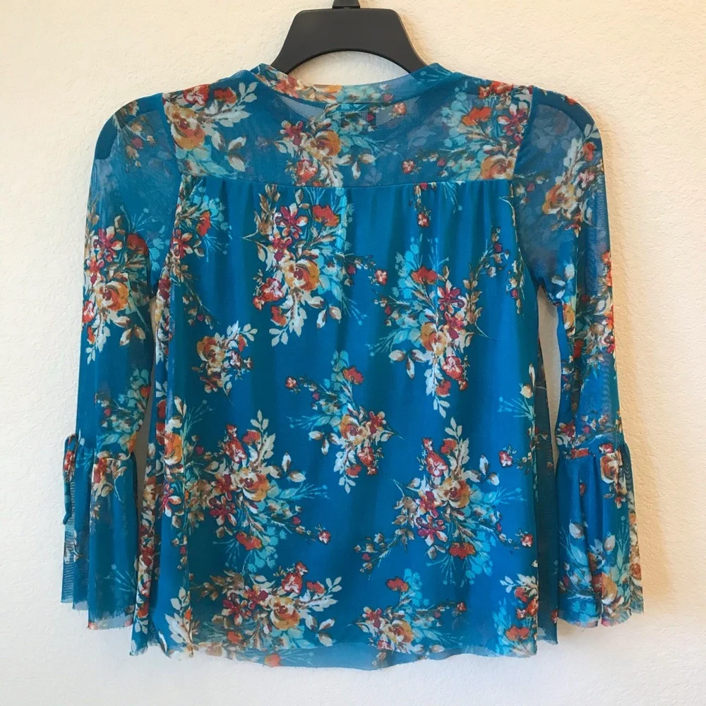 Coquette Bell Sleeve Blue Floral Top Kids Size Large 14 Cottage Fairy Girly